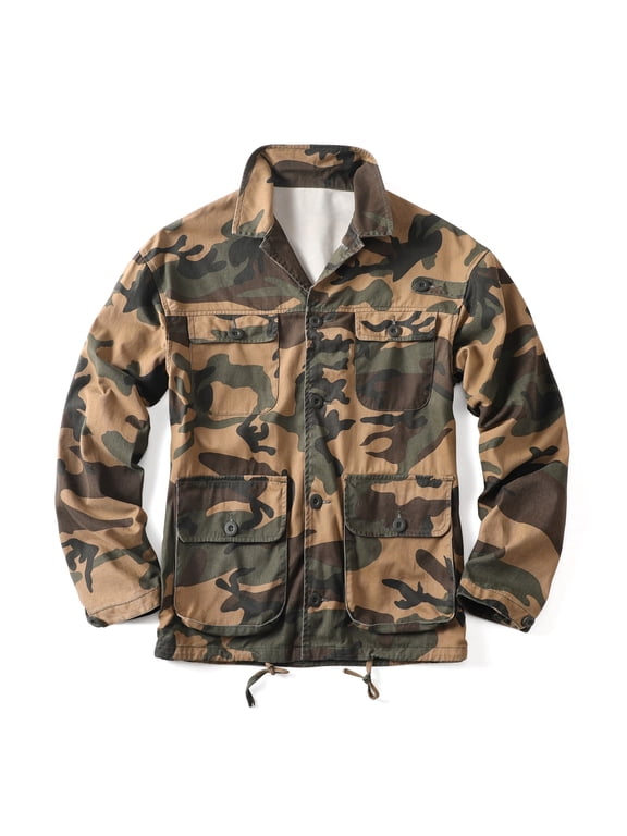 Men's M65 Camo Outdoor Jacket, Cotton Casual Utility Coat With Multi Pockets