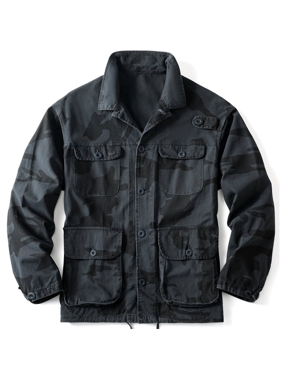 Men's M65 Camo Outdoor Jacket, Cotton Casual Utility Coat With Multi Pockets