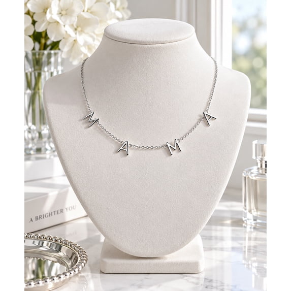 Women’s MAMA Letter Necklace, Gold or Silver-Tone Delicate Alphabet Pendant Chain Jewelry