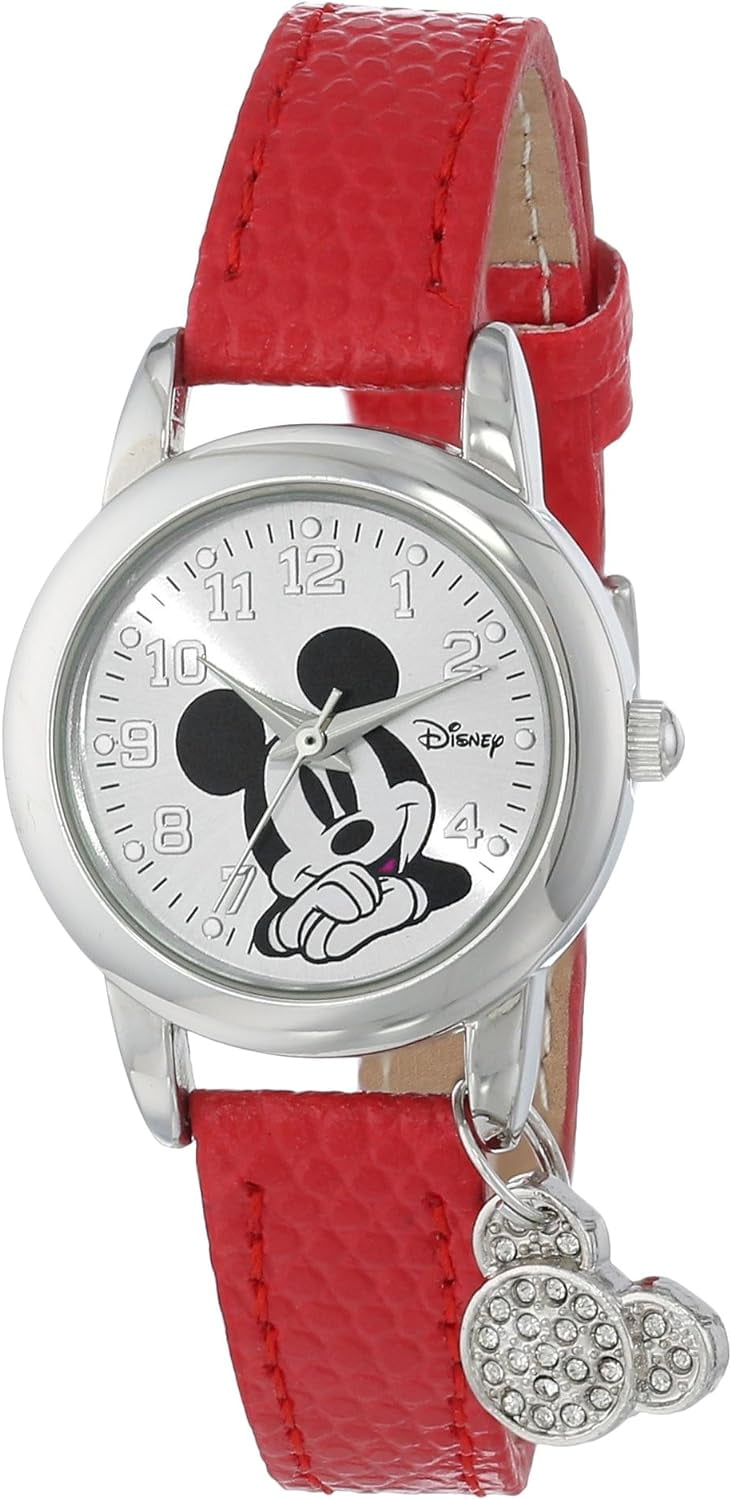 Women's MK1042 Mickey Mouse Watch with Red Leather Band - Walmart.com