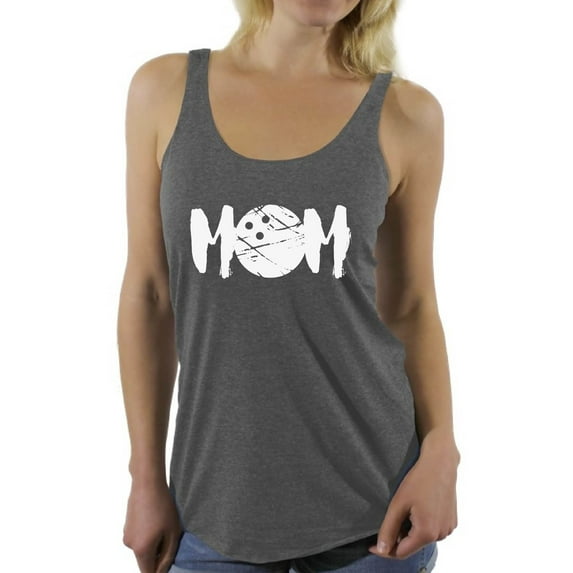 Women's MOM Bowling Mothering Graphic Racerback Tank Tops White Gift Idea for Sport Moms