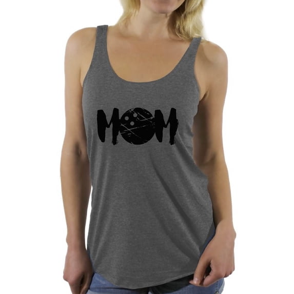 Women's MOM Bowling Sport Mom Graphic Racerback Tank Tops Black Mother's Day Gift
