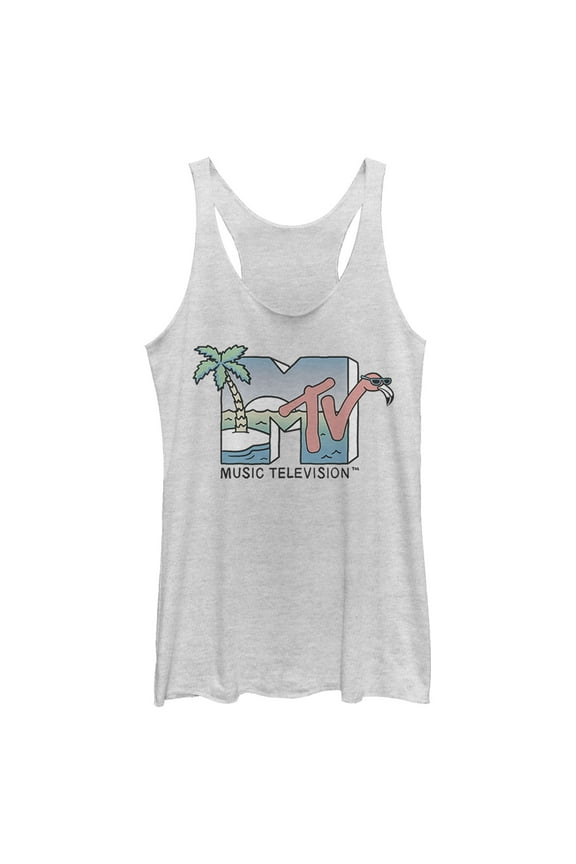 Women's MTV Beach Vacation Logo  Racerback Tank Top White Heather Large