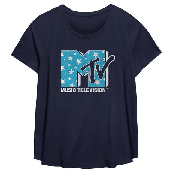 Women's MTV Blue Stars Logo  Graphic T-Shirt