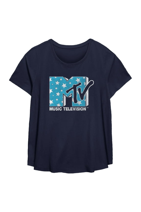 Women's MTV Blue Stars Logo Graphic T-Shirt