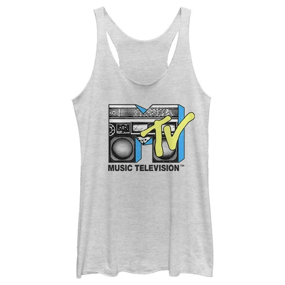 Women's MTV Boombox Retro Logo  Racerback Tank Top White Heather Small