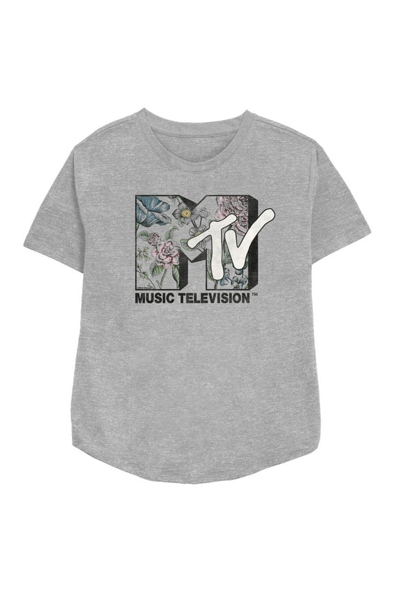 Women's MTV Botanical Retro Logo  Graphic Tee Athletic Heather Medium