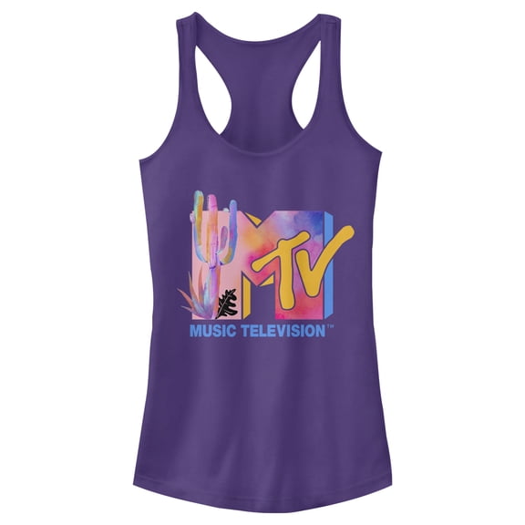 Women's MTV Cactus and Aloe Logo  Racerback Tank Top Purple Heather Large