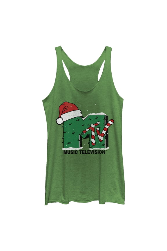 Women's MTV Christmas Monster Logo  Racerback Tank Top Envy Green X Small