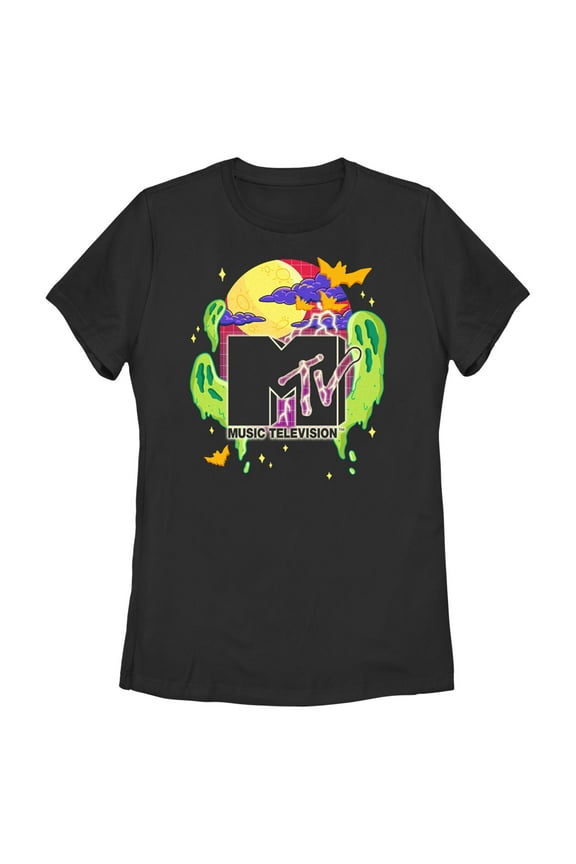 Women's MTV Colorful Halloween Logo Graphic Tee Black Medium