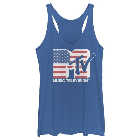 Women's MTV Flag Logo  Racerback Tank Top Royal Blue Heather 2X Large