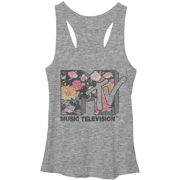 Women's MTV Floral Logo Racerback Tank Top Gray Heather Large