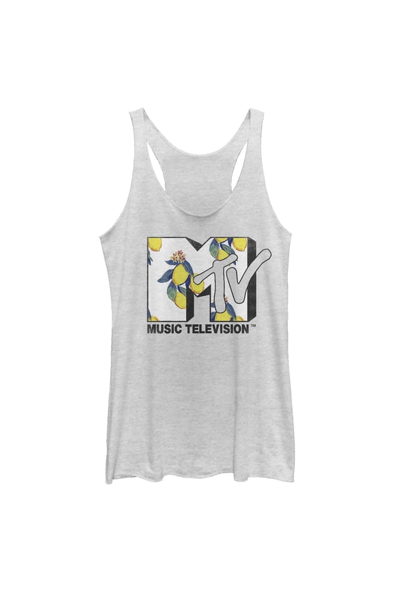 Women's MTV Flower Logo Racerback Tank Top White Heather Small
