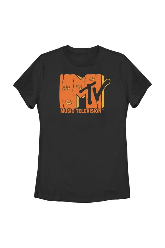 Women's MTV Jack-o'-lantern Logo Graphic Tee Black Medium