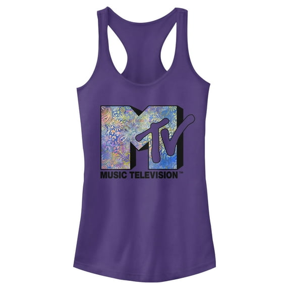 Women's MTV Paisley Print Logo Racerback Tank Top Purple Heather Large
