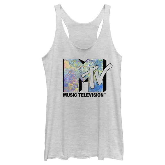 Women's MTV Paisley Print Logo Racerback Tank Top White Heather Large