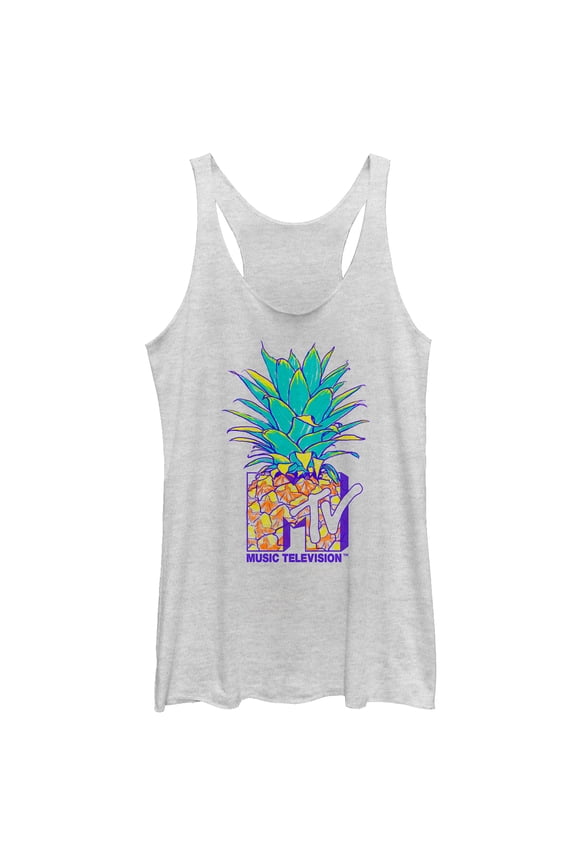 Women's MTV Pineapple Logo Racerback Tank Top White Heather X Large