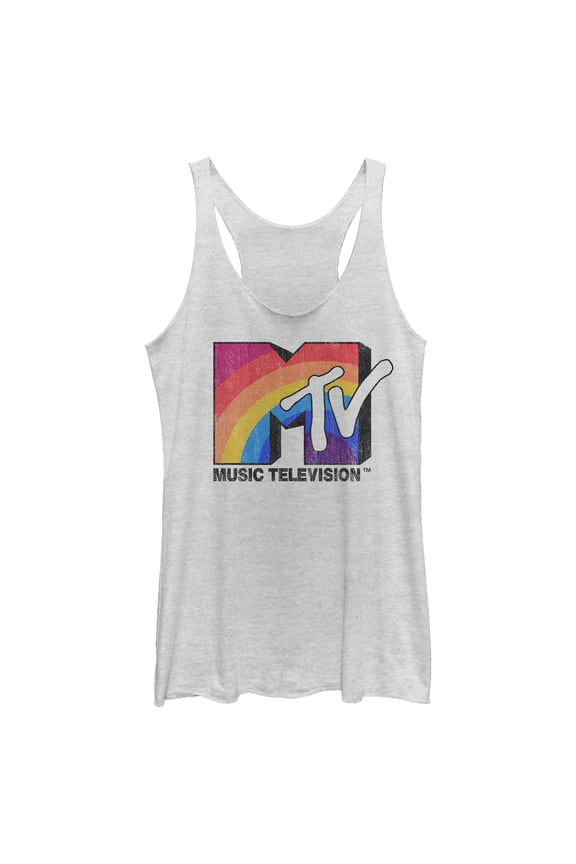 Women's MTV Rainbow Logo  Racerback Tank Top White Heather 2X Large
