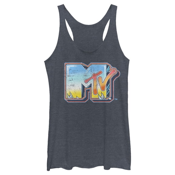 Women's MTV Shimmery Logo  Racerback Tank Top Navy Blue Heather 2X Large