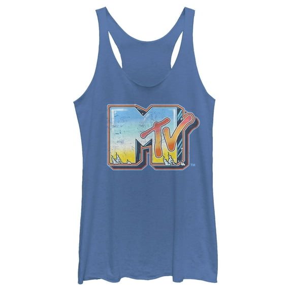 Women's MTV Shimmery Logo Racerback Tank Top Royal Blue Heather 2X Large