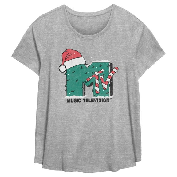 Women's MTV Snowy Christmas Tree Logo Graphic T-Shirt