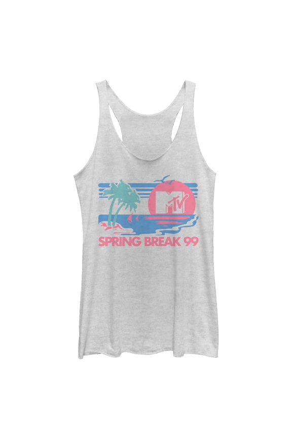 Women's MTV Spring Break 99 Sunset Racerback Tank Top White Heather Medium