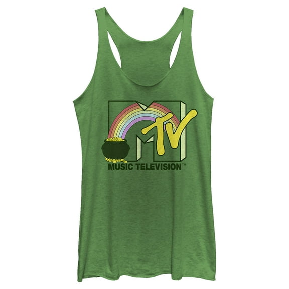 Women's MTV St. Patrick's Day Pot of Gold Logo  Racerback Tank Top Envy Green Medium