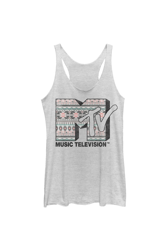 Women's MTV Print Logo Racerback Tank Top White Heather Medium