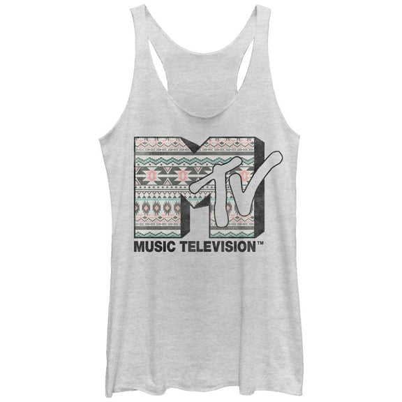 Women's MTV Print Logo Racerback Tank Top White Heather X Large