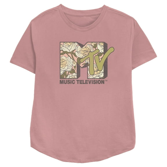 Women's MTV White Roses Logo Graphic Tee Mauve 2X Large