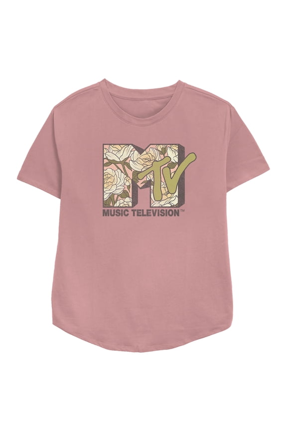Women's MTV White Roses Logo Graphic Tee Mauve X Large