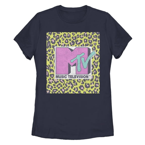Women's MTV Yellow Cheetah Print Logo Graphic T-Shirt