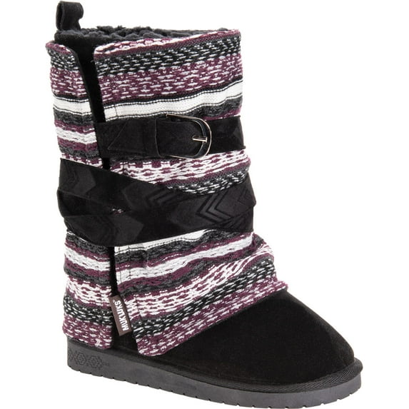 Women's MUK LUKS Rebecca Mid Calf Sweater Boot Ebony Acrylic/Polyester Faux Suede 8 M