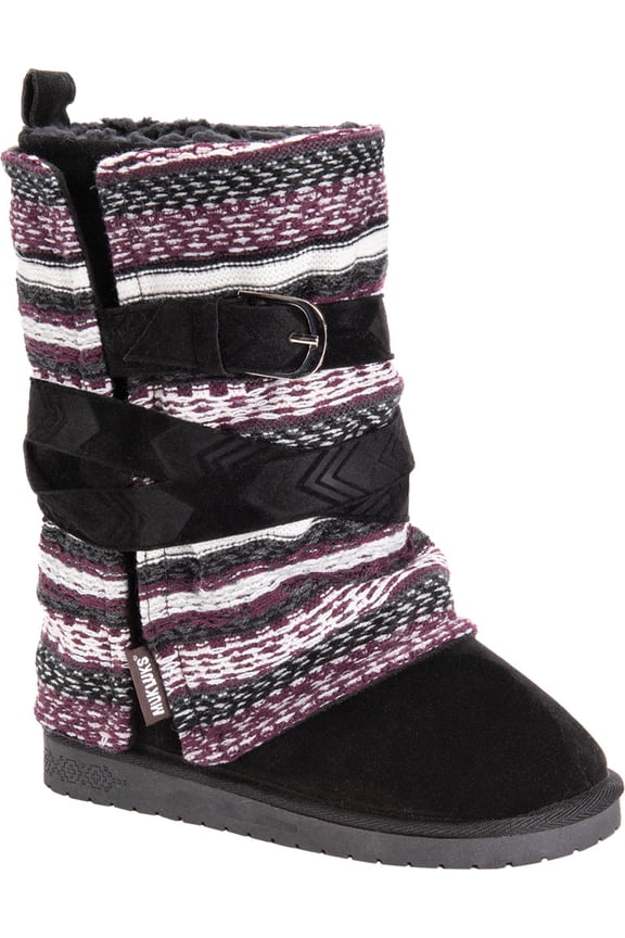 Women's MUK LUKS Rebecca Mid Calf Sweater Boot Ebony Acrylic/Polyester Faux Suede 8 M