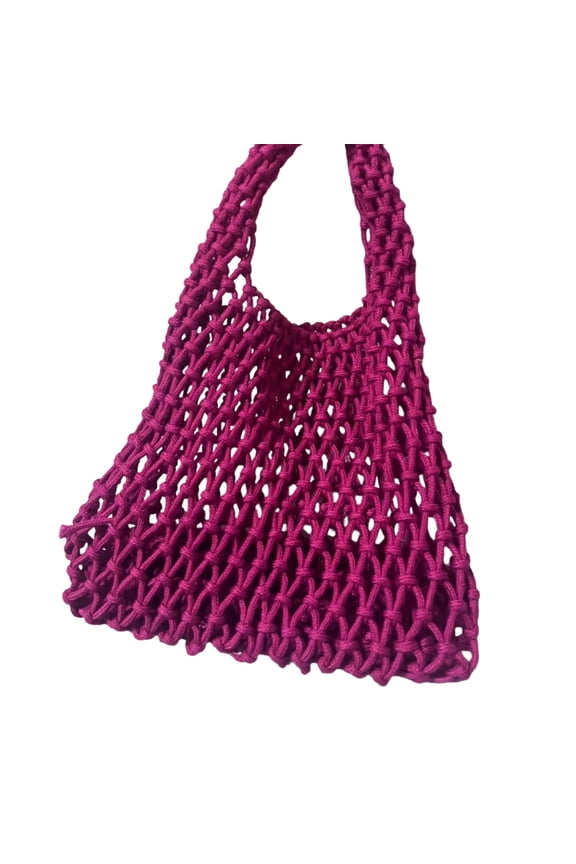 Women's Macrame Handbag, Candy Color Cotton Rope Beach Bag with Handles, Boho Crochet Crossbody Purse for Summer Vacation, Wristlet Clutch