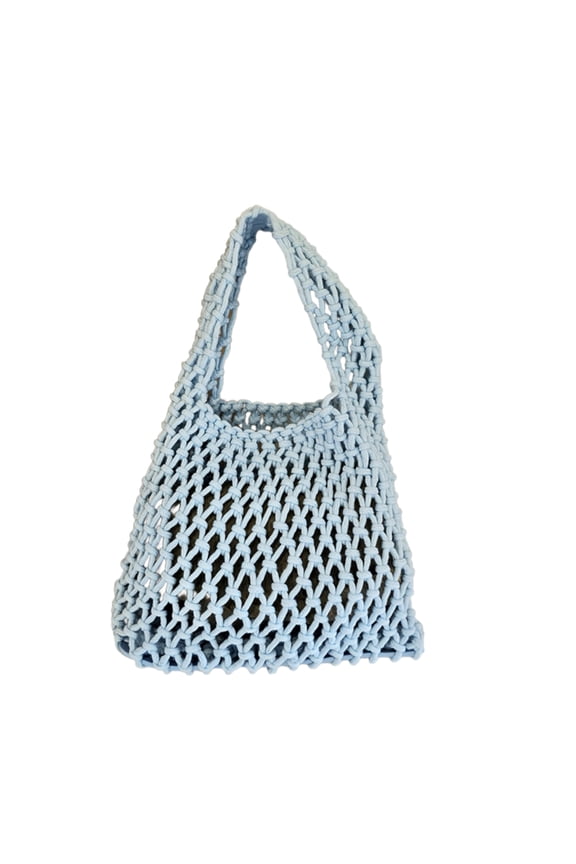 Women's Macrame Handbag, Candy Color Cotton Rope Beach Bag with Handles, Boho Crochet Crossbody Purse for Summer Vacation, Wristlet Clutch