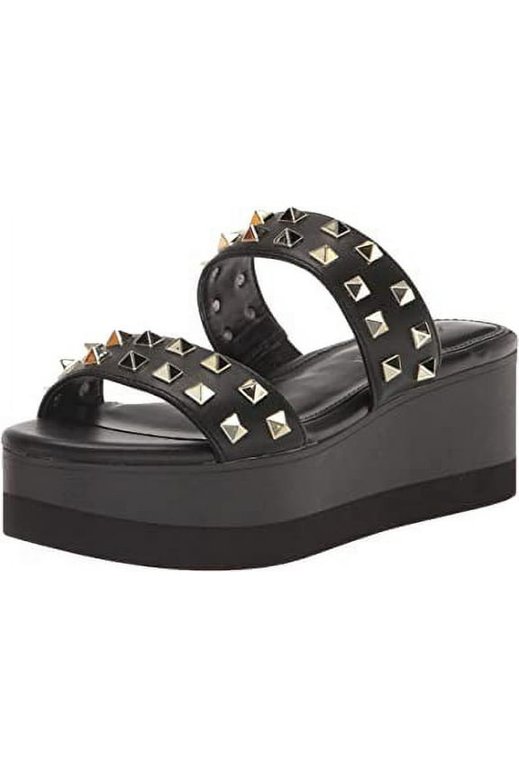Women's Madden Girl Everett Platform Wedge Sandals Studded heeled Black Pari Size 5.5 Medium