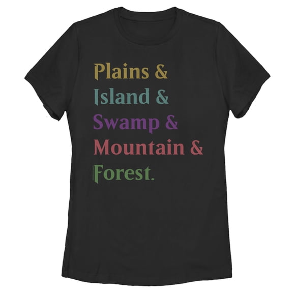 Women's Magic: The Gathering Land Card Names Graphic Tee Black Small