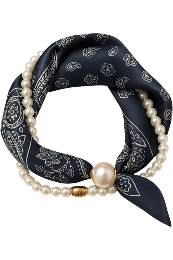 Women’s Magnetic Silk Necklace Scarf with Charm Buckle Satin Square Scarf for Neck Retro Paisley Floral Print