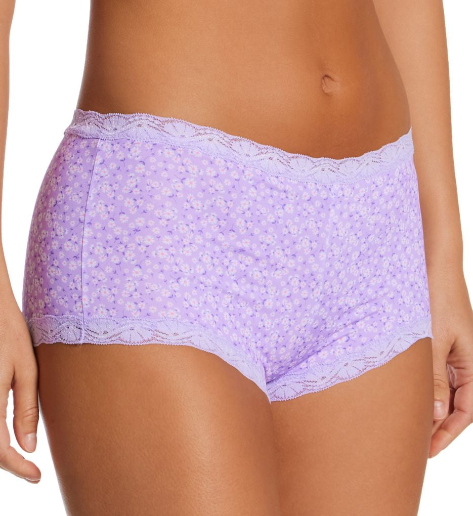 Women's Maidenform 40760 Classics Microfiber and Lace Boyshort Panty  (Lavender Picnic Ditsy 6)