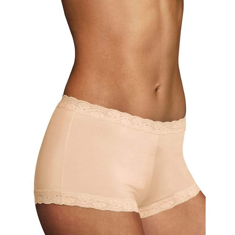Women's Maidenform 40760 Classics Microfiber and Lace Boyshort Panty (Paris  Nude 7) 