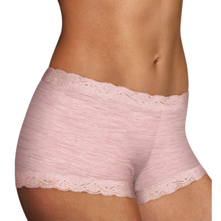 Women's Maidenform 40760 Classics Microfiber and Lace Boyshort Panty (Pink  Heather Print 5)