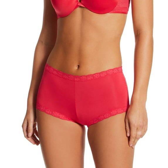 Women's Maidenform 40760 Classics Microfiber and Lace Boyshort Panty (Red Stone 7)