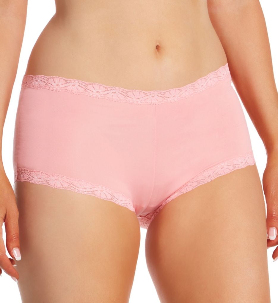 Women's Maidenform 40760 Classics Microfiber and Lace Boyshort Panty (Rose  Bloom Pink 7) 