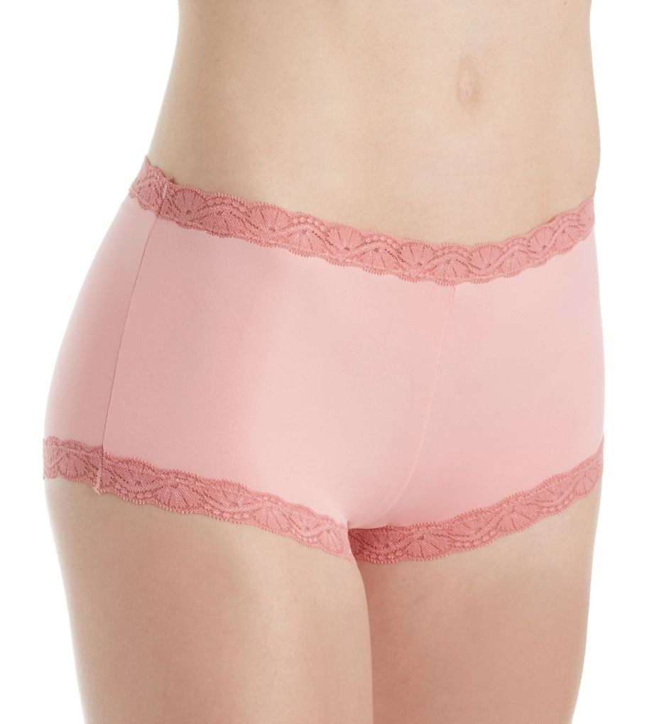 Women's Maidenform 40760 Classics Microfiber and Lace Boyshort Panty  (Rosebloom Pink/Mauve 6) 