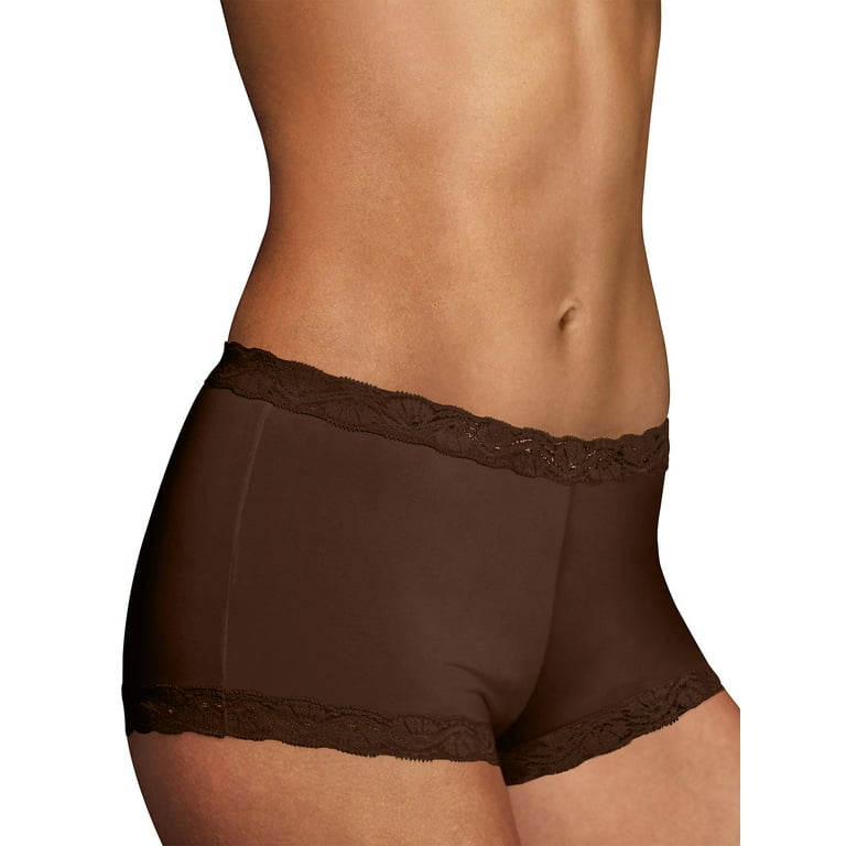Women's Maidenform 40760 Classics Microfiber and Lace Boyshort Panty (Warm  Cocoa Brown 6) 