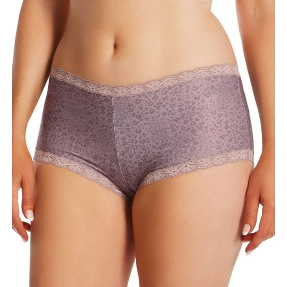 Women's Maidenform 40760 Classics Microfiber and Lace Boyshort Panty (iced mocha leopard prt 6)