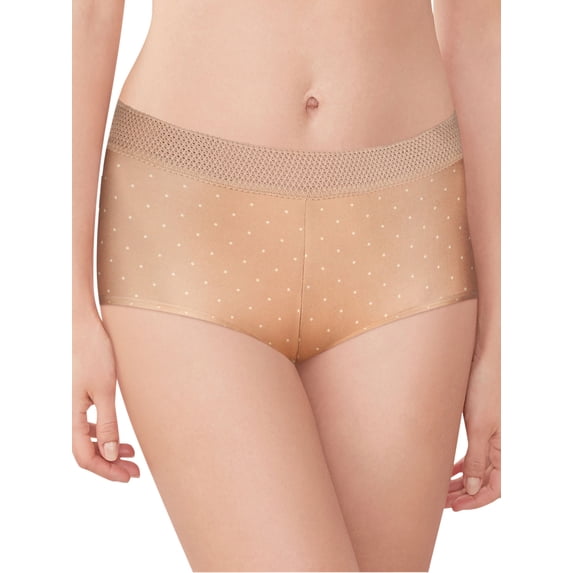 Women's Maidenform 40760G Classics Microfiber and Geo Lace Boyshort Panty (Paris PearlPinDot/Nude 7)