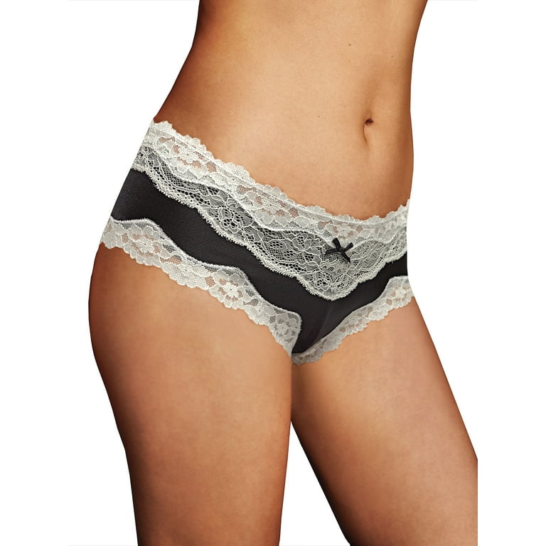 Women's Maidenform 40823 Cheeky Microfiber Hipster Panty with Lace  (Black/Ivory 8) 
