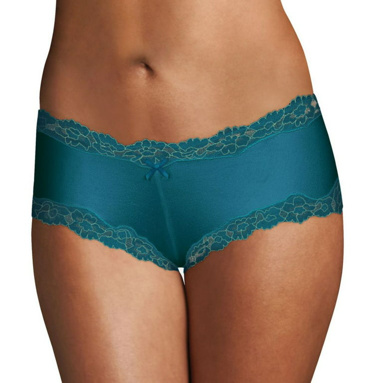 Women's Maidenform 40823 Cheeky Microfiber Hipster Panty with Lace (Fresh  Teal/Gold 9)